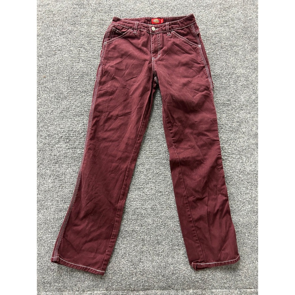 Dickies Carpenter Pants Womens Size 1/25 Burgundy Contrast Stitch Utility Skater